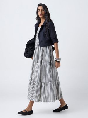 Bombay Paisley Black Cotton Tiered Dress with Jacket