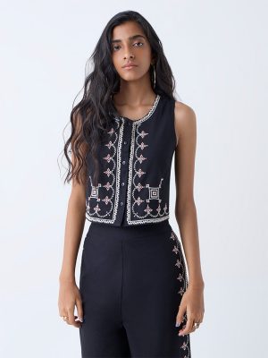 Bombay Paisley Black Embroidered Cotton Top