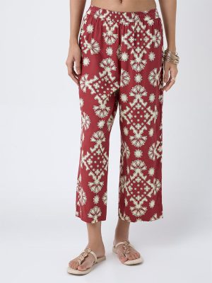 Utsa Red Geometric Printed Pants