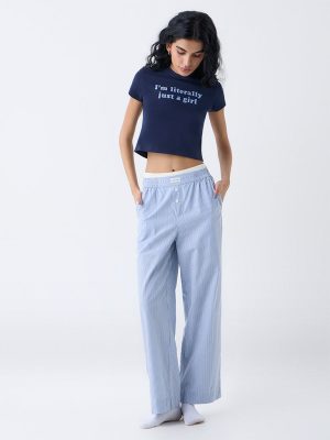 Superstar Blue Striped High-Rise Cotton Pants