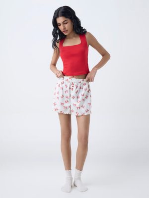 Superstar White Bow Printed High-Rise Shorts