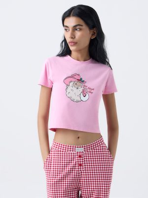 Superstar Pink Christmas-Themed Cotton-Blend T-Shirt
