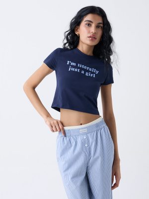 Superstar Dark Blue Text Design Cotton-Blend T-Shirt