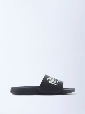 SOLEPLAY Black Typographic Pool Slides