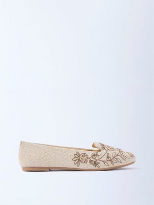 LUNA BLU Beige Embroidered Loafers