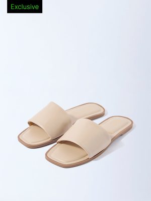 LUNA BLU Beige Puffed Slides - Exclusive