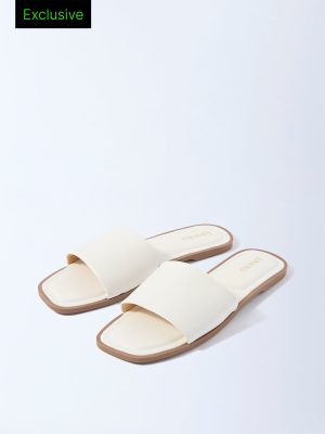 LUNA BLU White Puffed Slides - Exclusive