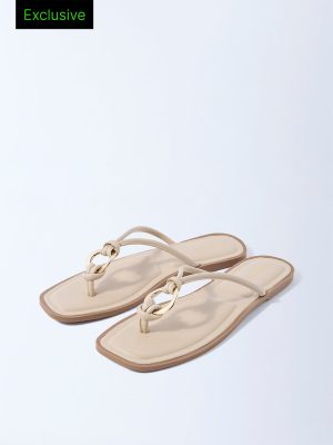 LUNA BLU Beige Ring-Detailed Slides - Exclusive