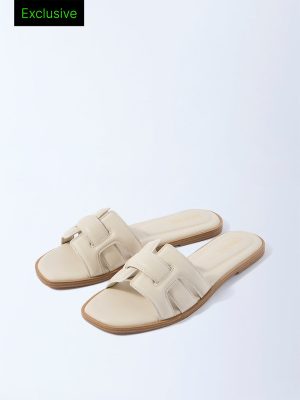 LUNA BLU Ivory Criss-Cross Detailed Slides - Exclusive