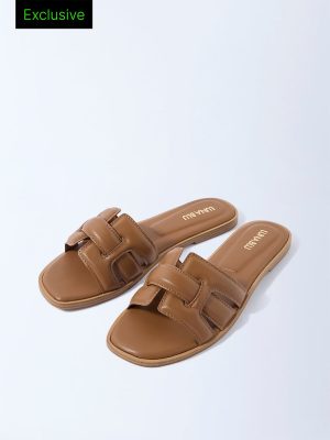 LUNA BLU Tan Criss-Cross Detailed Slides - Exclusive