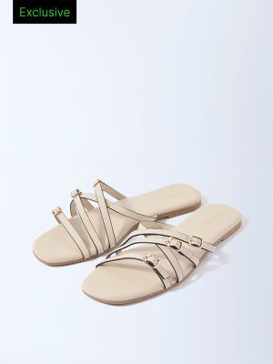LUNA BLU Ivory Multi-Strap Slides - Exclusive