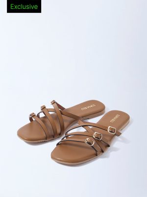 LUNA BLU Tan Multi-Strap Slides - Exclusive