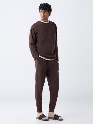 WES Lounge Brown Relaxed-Fit Mid-Rise Cotton-Blend Joggers