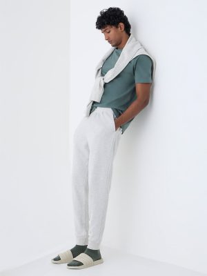 WES Lounge Grey Relaxed-Fit Mid-Rise Cotton-Blend Joggers