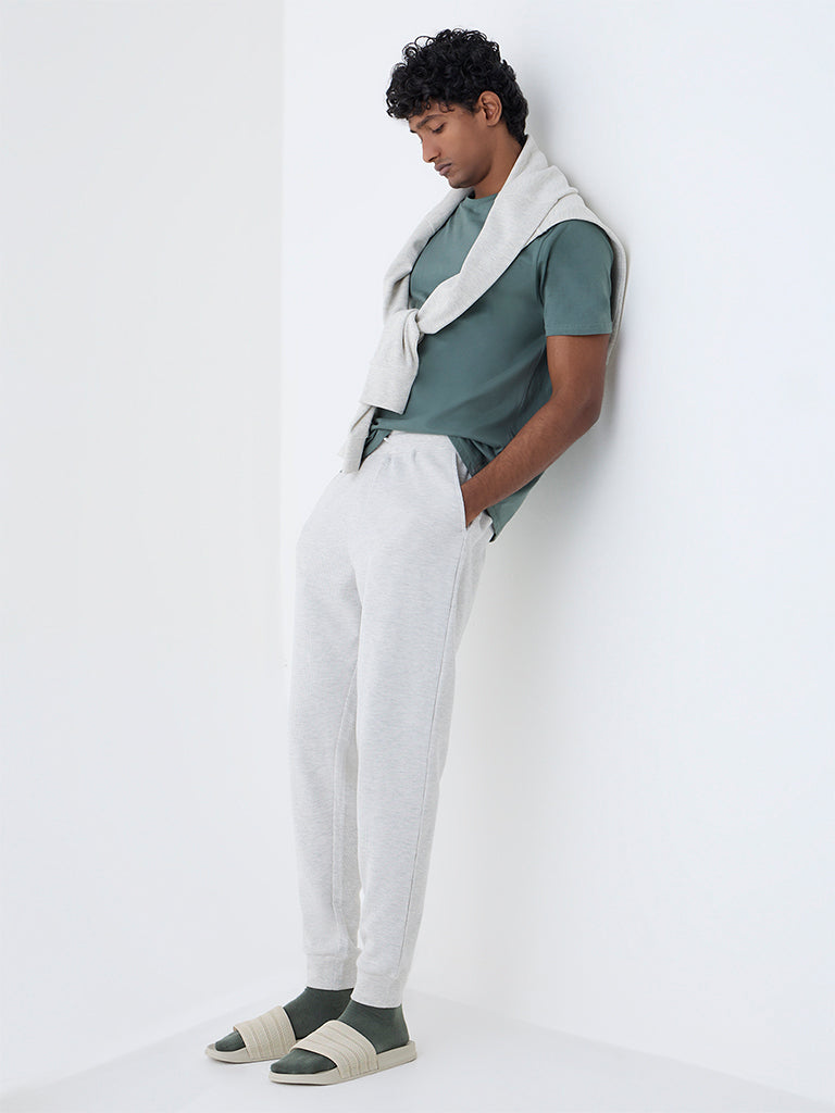 WES Lounge Grey Relaxed-Fit Mid-Rise Cotton-Blend Joggers