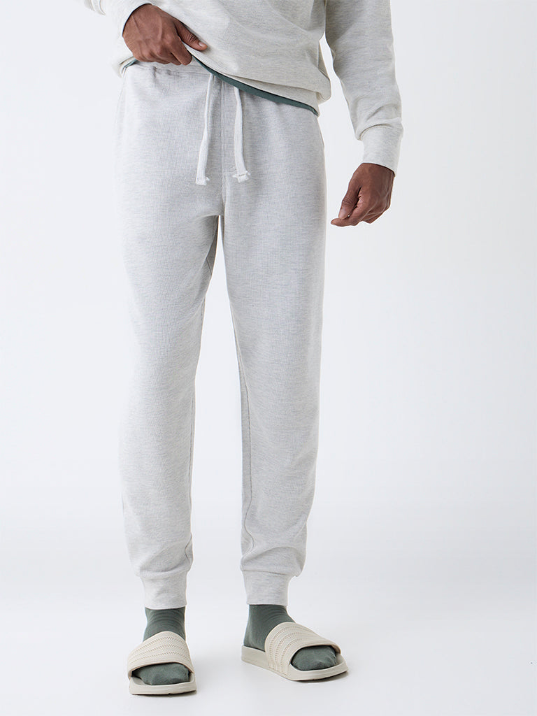 WES Lounge Grey Relaxed-Fit Mid-Rise Cotton-Blend Joggers - Image 3