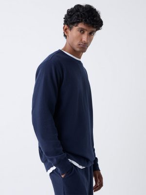 WES Lounge Navy Relaxed-Fit Cotton-Blend Sweatshirt