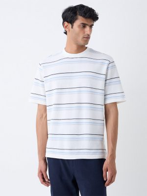 WES Lounge Off-White Striped Relaxed-Fit T-Shirt
