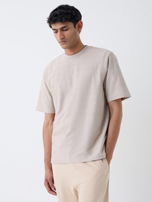 WES Lounge Taupe Self-Textured Relaxed-Fit T-Shirt