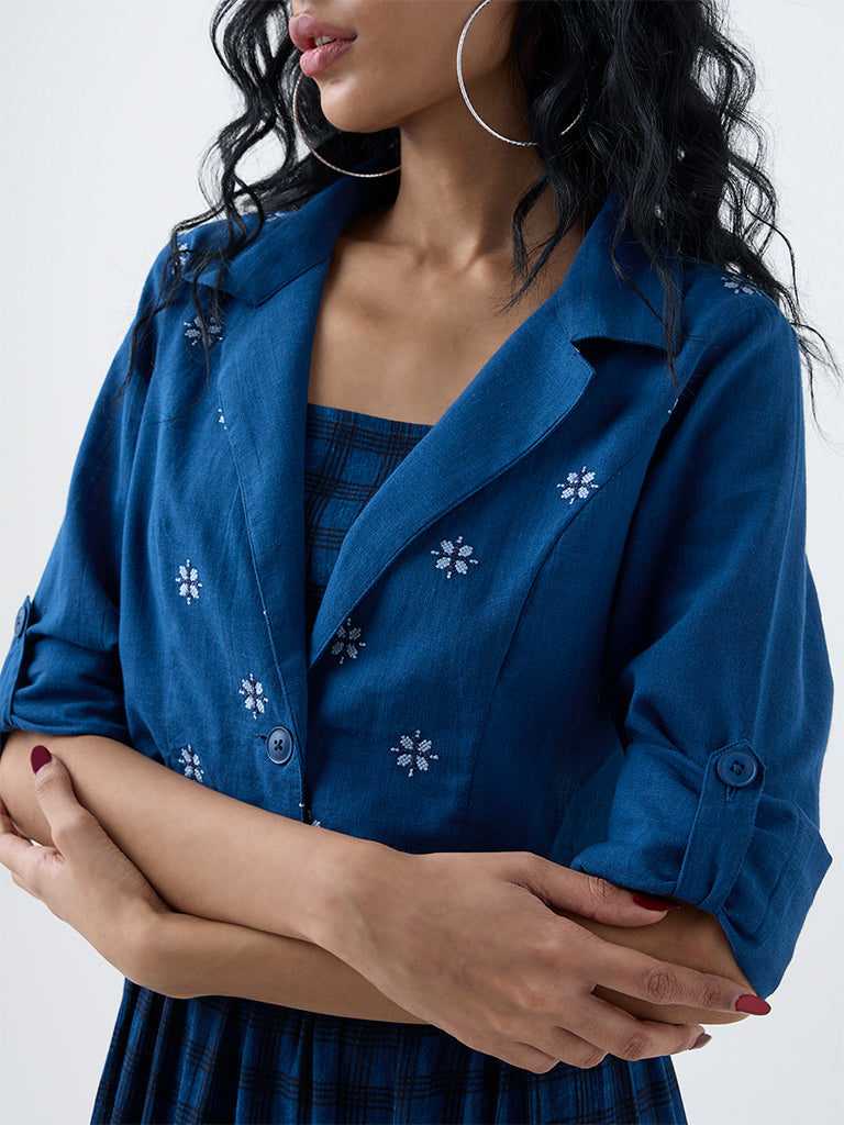 Bombay Paisley Dark Blue Checkered Tiered Dress with Jacket - Image 3