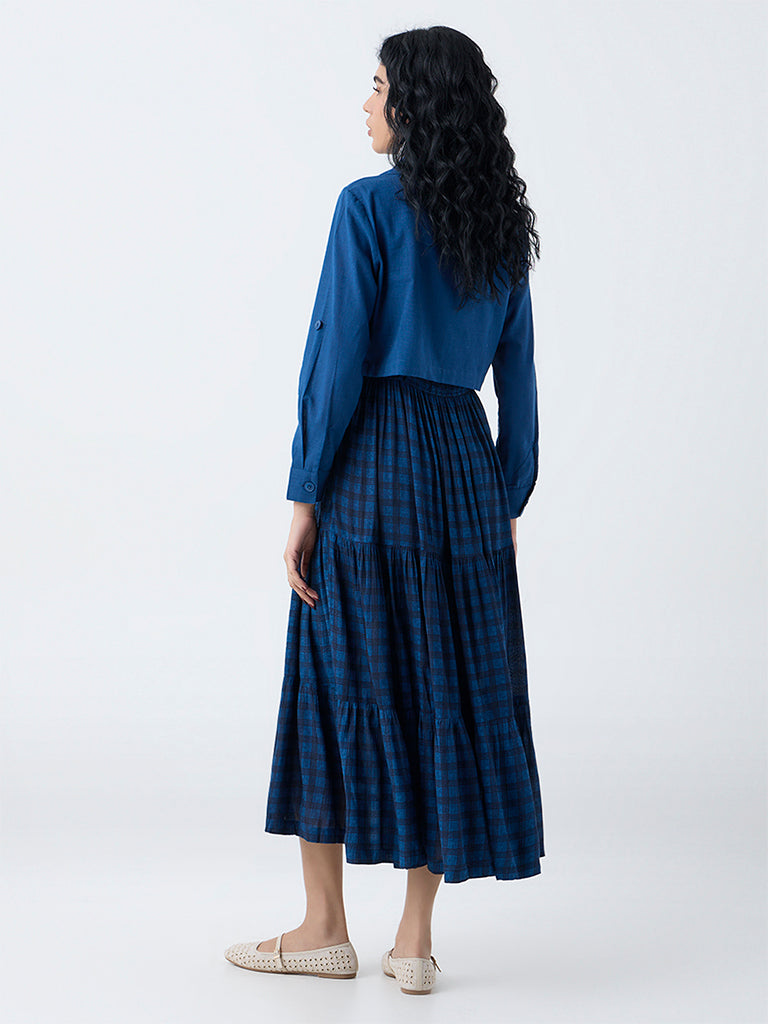 Bombay Paisley Dark Blue Checkered Tiered Dress with Jacket - Image 4