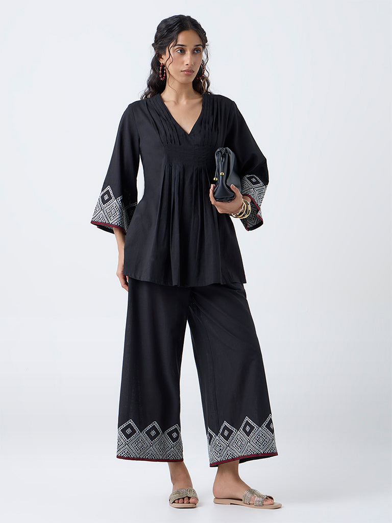 Utsa Black Embroidered Cotton Tunic - Image 2