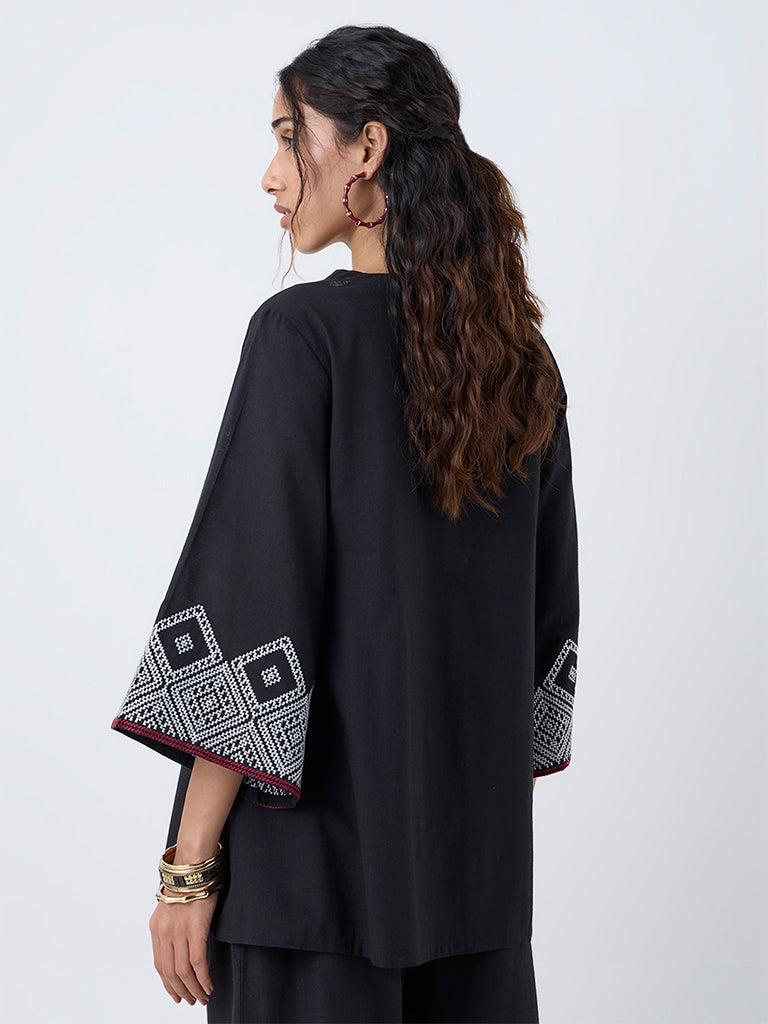 Utsa Black Embroidered Cotton Tunic - Image 4