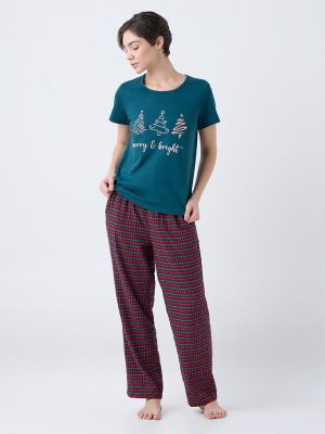Wunderlove Red Checkered High-Rise Cotton Pants