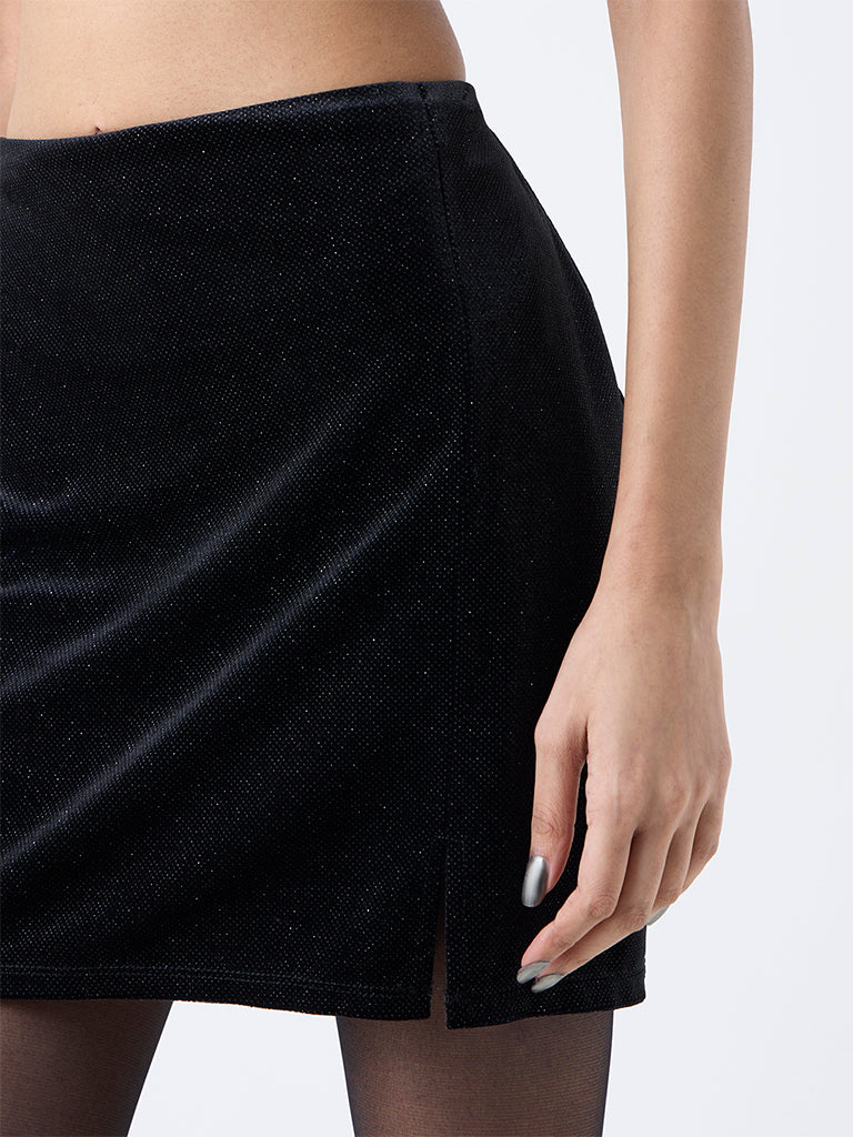 Nuon Black High-Rise Cotton-Blend Velvet Skirt - Image 3