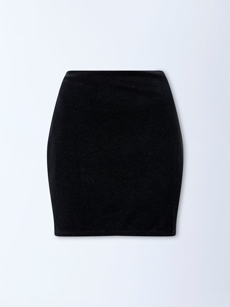 Nuon Black High-Rise Cotton-Blend Velvet Skirt - Image 5