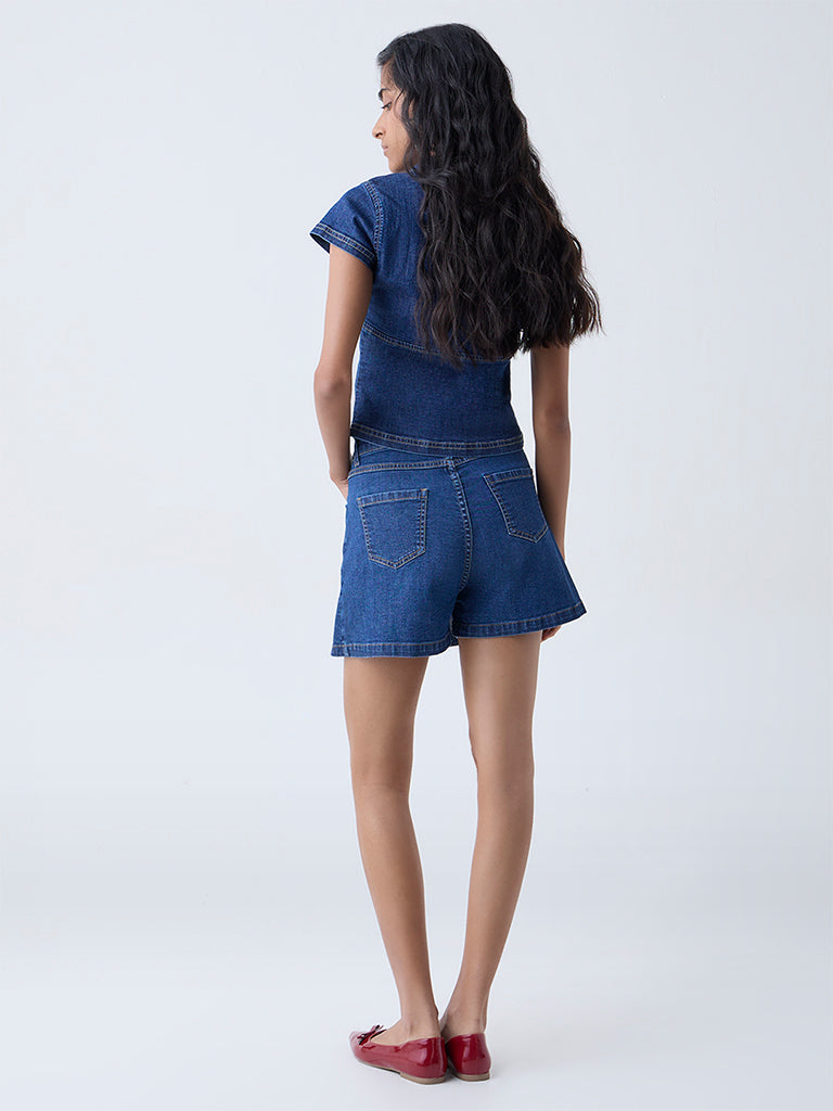 Nuon Blue High-Rise Denim Skorts - Image 4