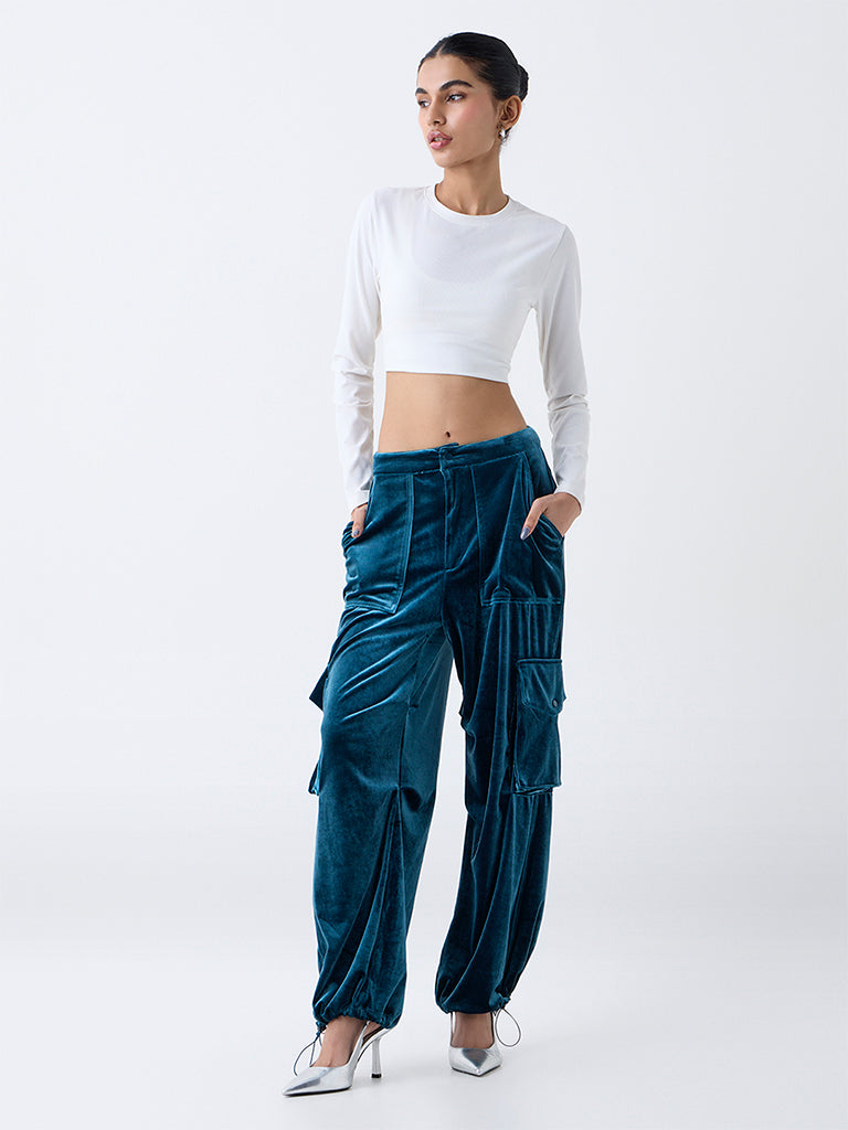 Nuon Dark Teal High-Rise Cargo Joggers