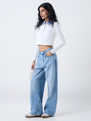 Nuon White Ribbed-Textured Cotton-Blend T-Shirt