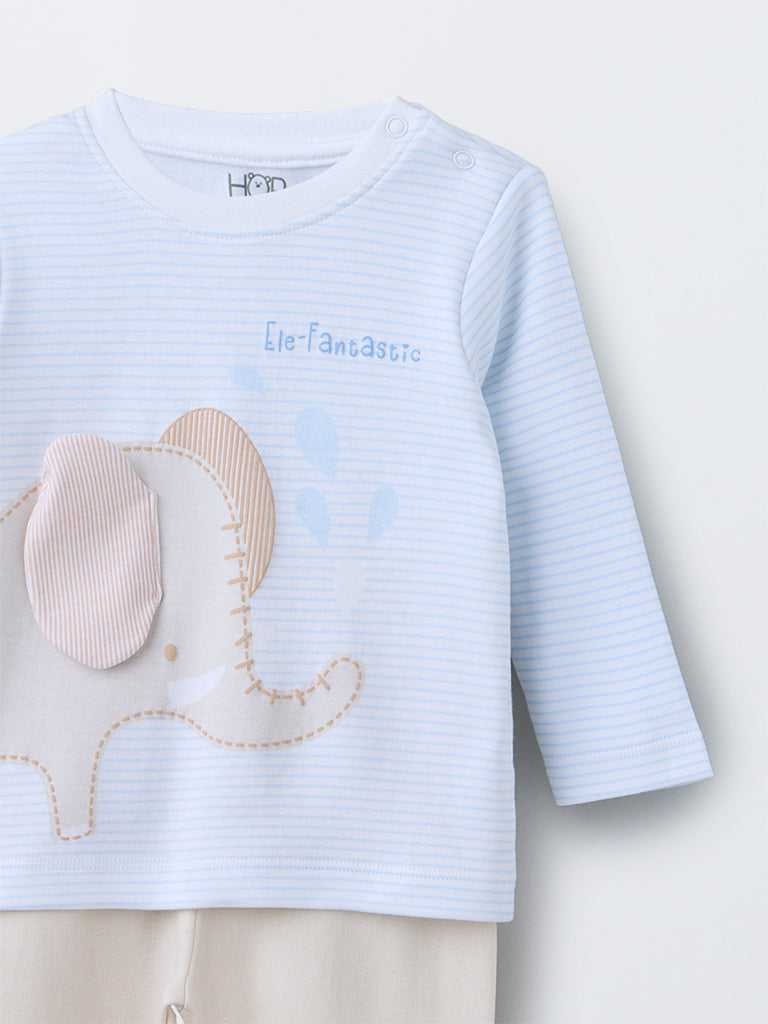 HOP Baby Beige Animal Design Cotton T-Shirt with Pants Set - Image 4