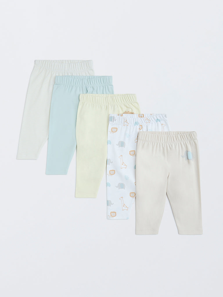 HOP Baby Multicolour Printed Mid-Rise Cotton Pants - Pack of 5 - Image 2