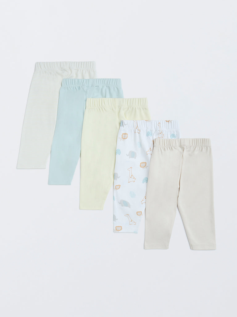 HOP Baby Multicolour Printed Mid-Rise Cotton Pants - Pack of 5 - Image 3