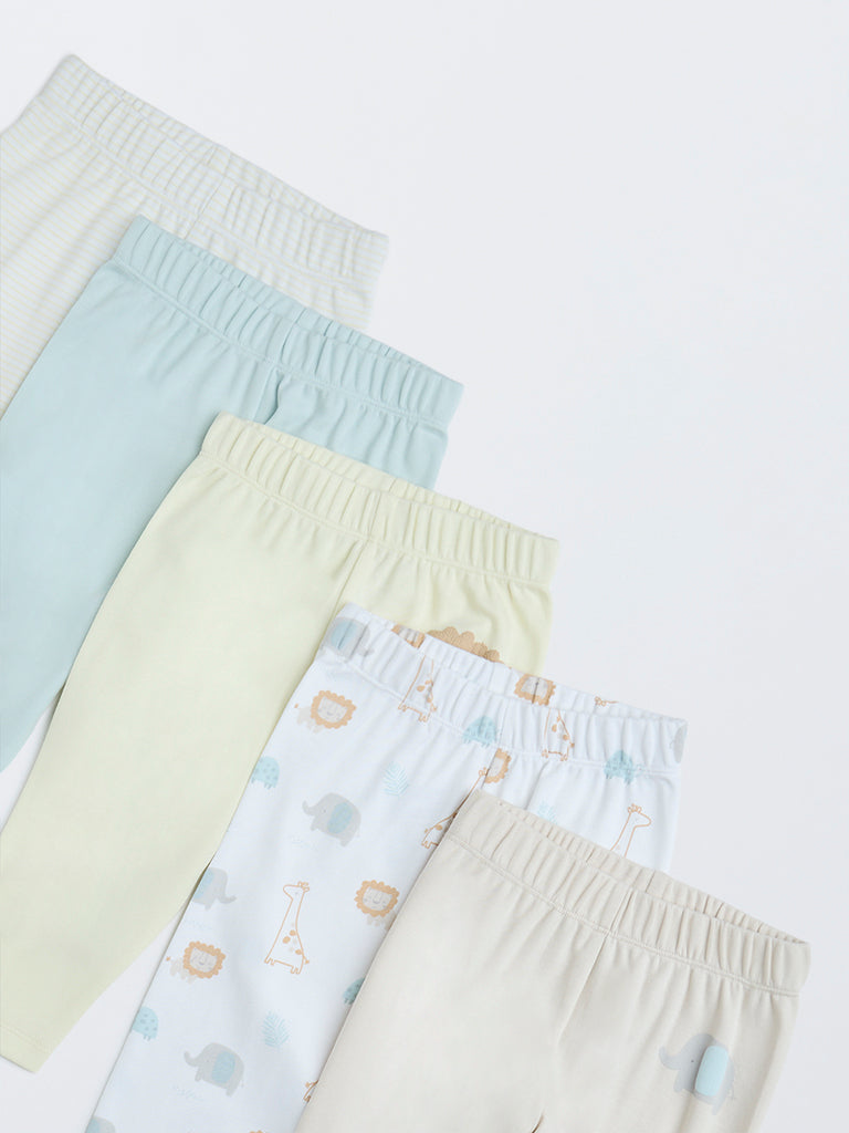 HOP Baby Multicolour Printed Mid-Rise Cotton Pants - Pack of 5 - Image 4