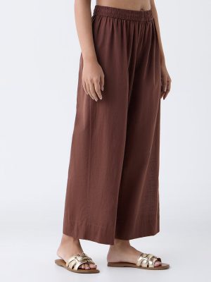 Utsa Brown Solid Cotton Pants