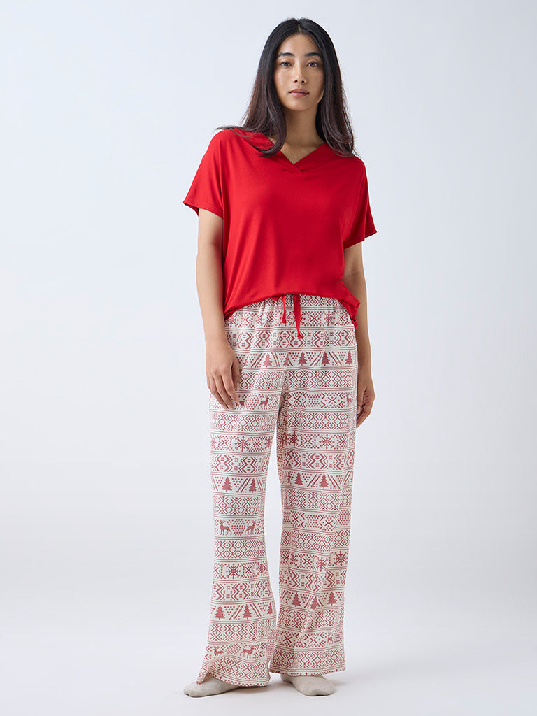 Wunderlove Red Solid V-Neck Top - Image 2