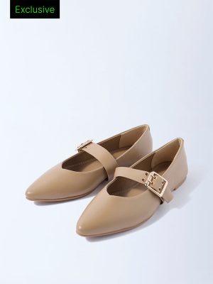 LUNA BLU Taupe Buckle-Detailed Mary Jane Shoes- Exclusive