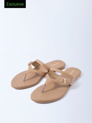 LUNA BLU Beige Buckle-Detailed Thong-Strap Sandals - Exclusive