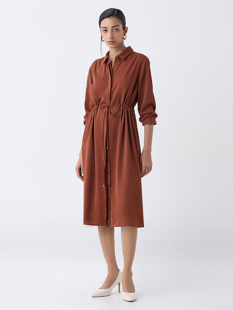 Wardrobe Brown Solid Shirt Dress