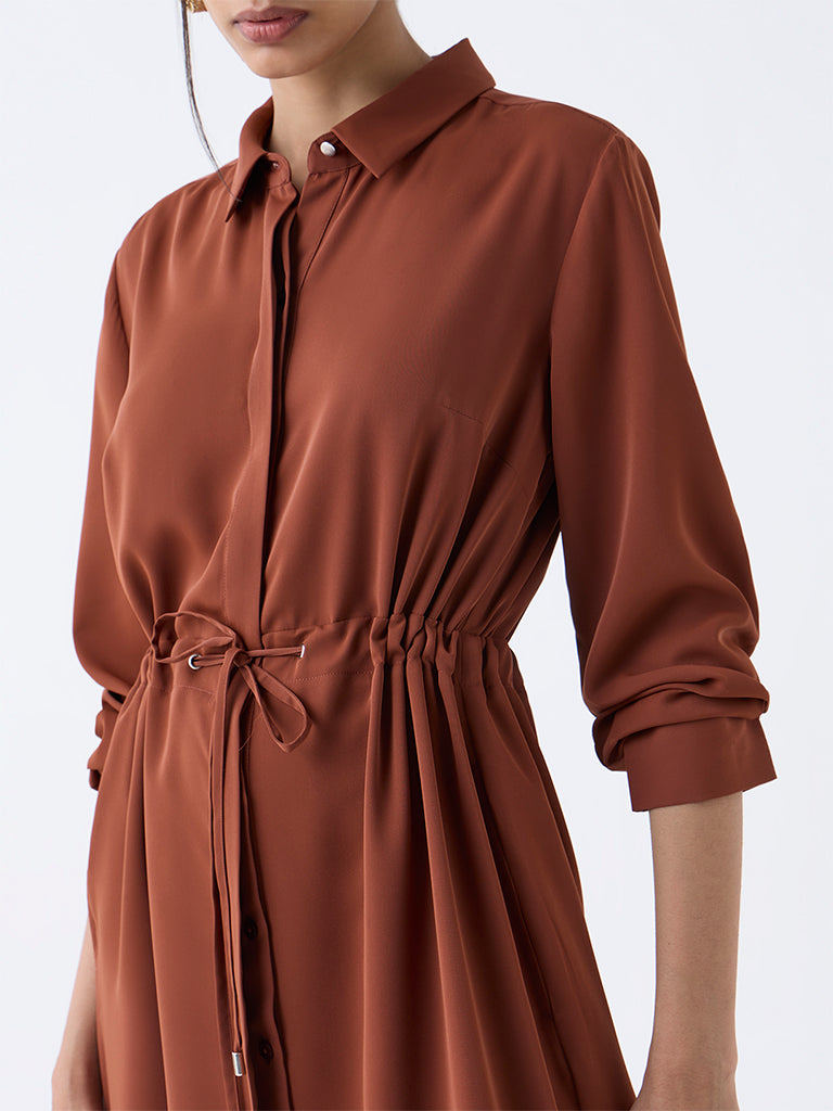 Wardrobe Brown Solid Shirt Dress - Image 3