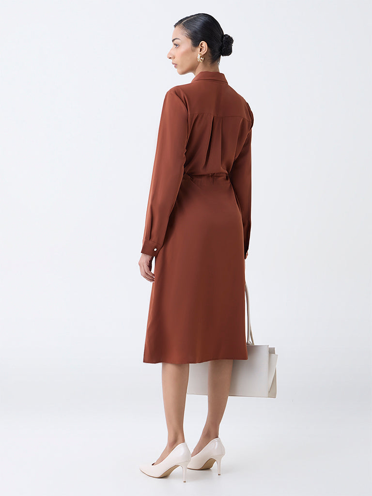 Wardrobe Brown Solid Shirt Dress - Image 4