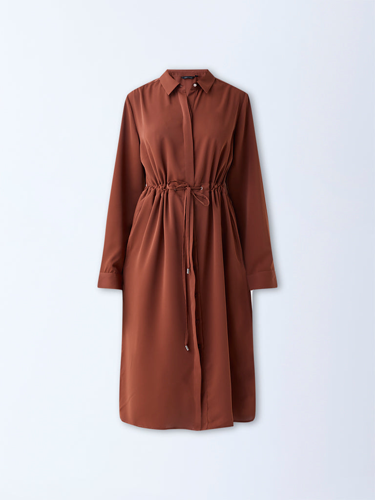 Wardrobe Brown Solid Shirt Dress - Image 5