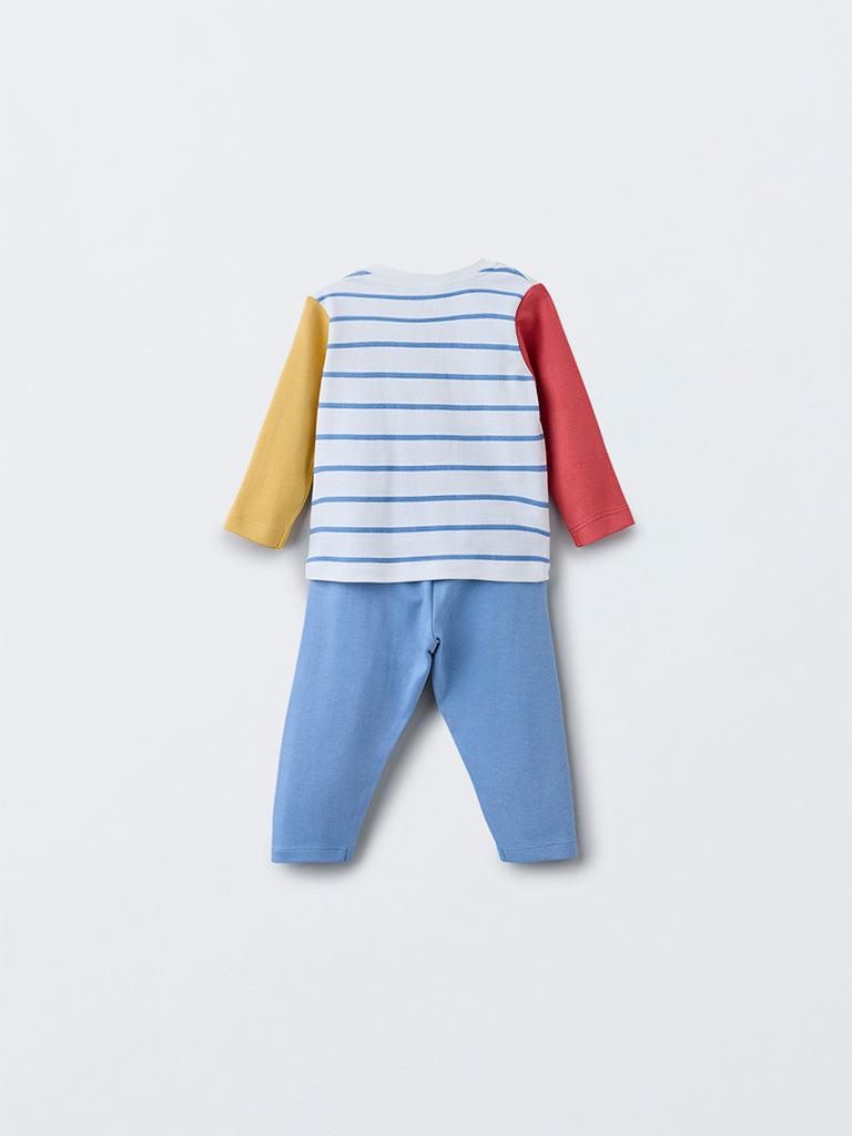 HOP Baby Multicolour Striped Cotton T-Shirt with Pants Set - Image 3