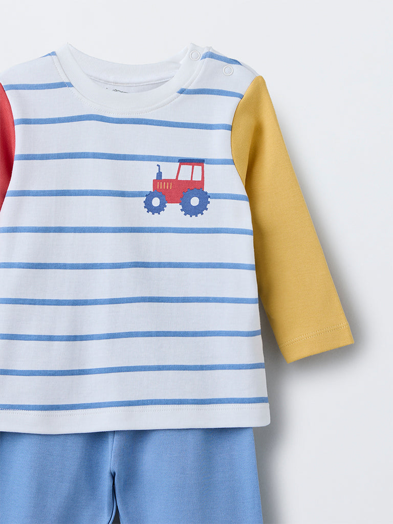 HOP Baby Multicolour Striped Cotton T-Shirt with Pants Set - Image 4