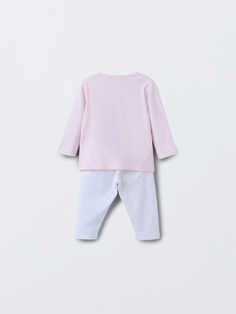 HOP Baby Pink Swan Design Cotton T-Shirt with Pants Set - Image 3