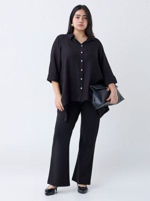 Gia Black Solid Asymmetric Shirt