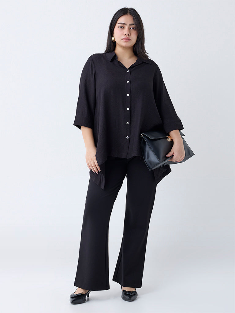 Gia Black Solid Asymmetric Shirt